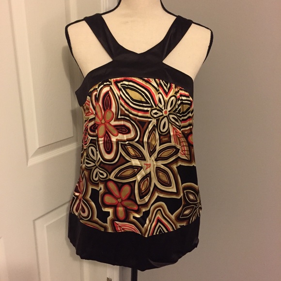 ARDEN B. SILK Flower Print Criss-Cross Halter Top - Picture 1 of 6